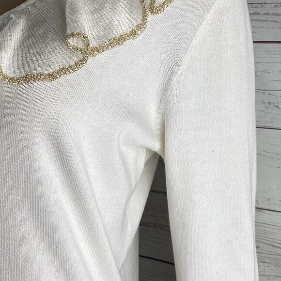 Chaps Sweater Glittery Trim Ruffled - Picture 6 of 12